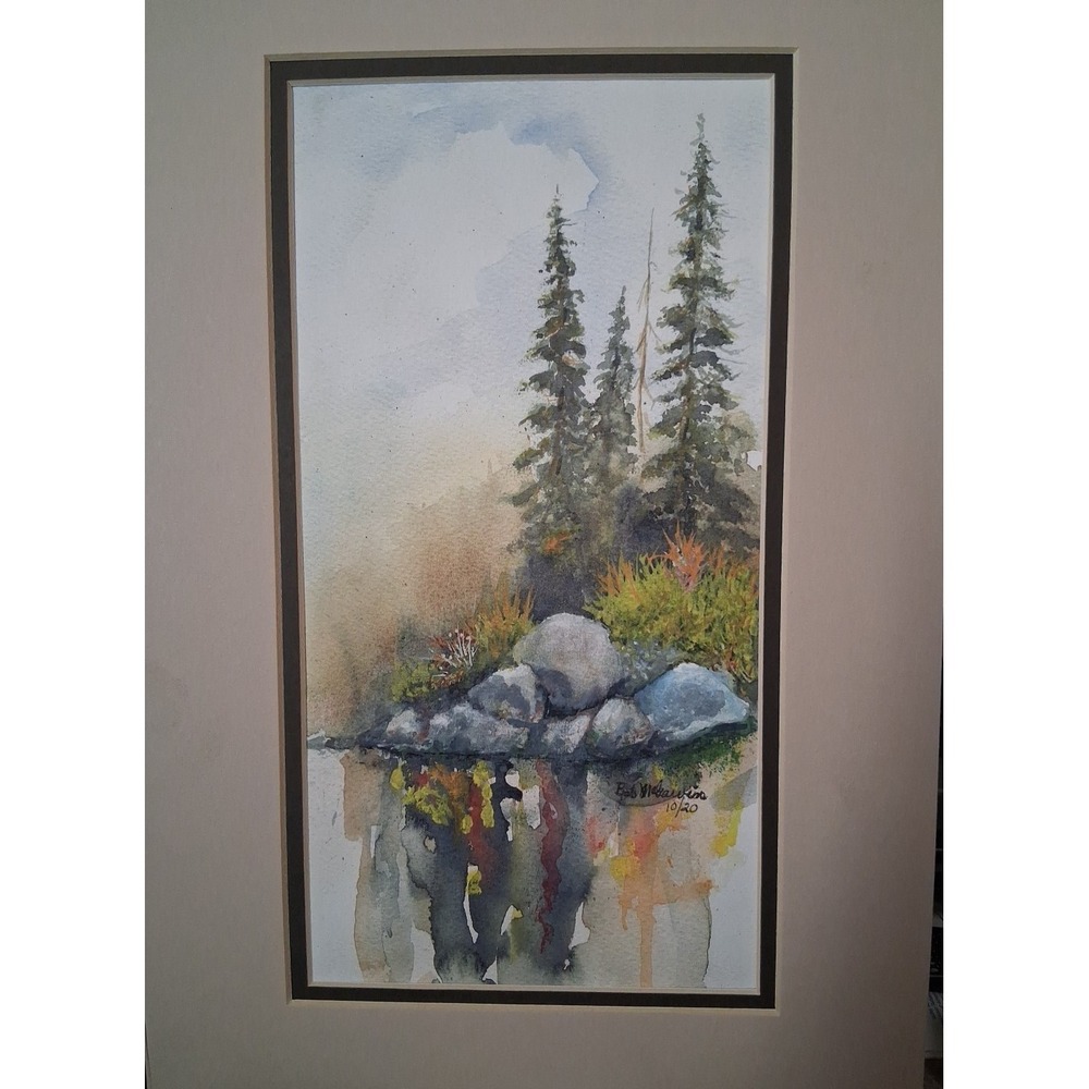 Water‎ Color Painting by Bob Mcgarvin? Named Reflectiion Cook City, MT